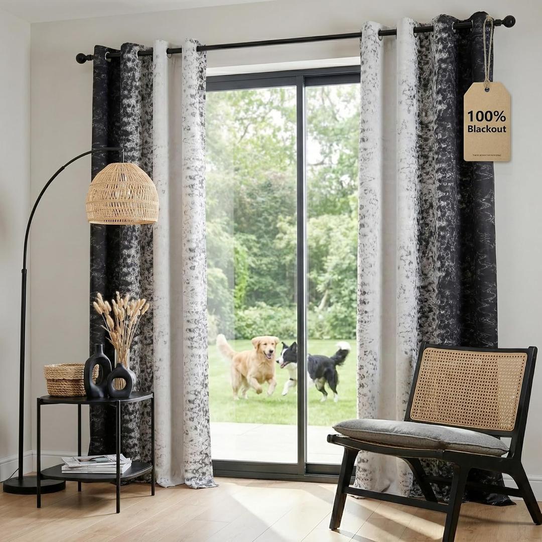 PONY DANCE Black and White 100% Blackout Curtains 84 Inches Long for Living Room, Modern Style Thermal Insulated Gradient Drapes for Bedroom/Youth Dorm/Study/Nursery, 2 Panels Set, 52Wx84L