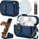 Inesore for AirPods Pro 3 Case (2025) with Phone Stand & Cleaning Kit, Compatible with Magsafe, Magnetic Automatic Lock Cover for AirPods Pro 3rd Generation (A-A-dark blue)