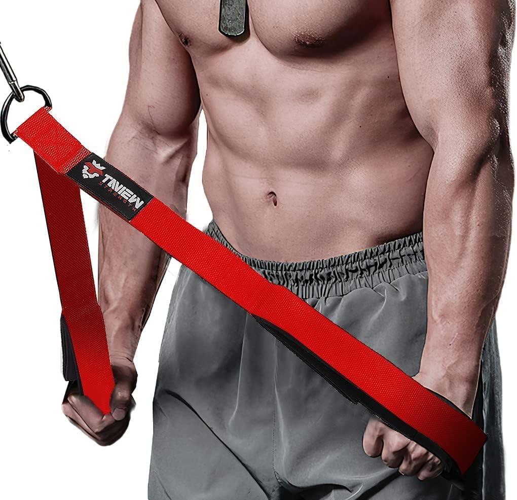 Tricep Rope Cable Attachment (Two Lengths Built in One) Greater Range of Motion,Tricep Pull Down Rope Extension Straps Cable Crossover Accessories (Bright Red)