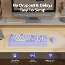 Wireless Keyboard and Mouse Combo, Cute Round Keycaps, Full-Size Retro Typewriter Keyboard with Detachable Wrist Rest, 2.4GHz Cordless Connection for Mac/Windows/PC/Laptop (Purple)