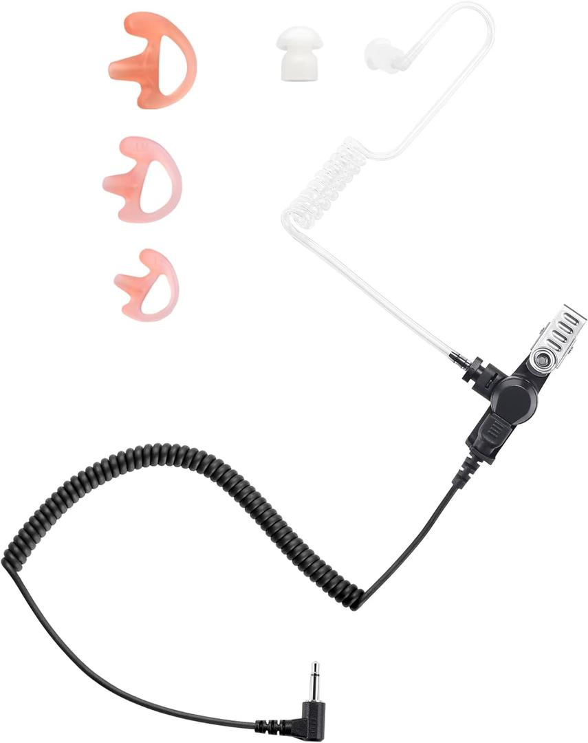 commountain 3.5mm Listen Only Earpiece Compatible with Speaker Mic, Acoustic Tube Receive Only Headset with 3 Earmolds, for Police Security and Law Enforcement Use
