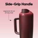 Owala FreeSip Tumbler Insulated Stainless Steel Water Bottle with Built-in Straw and Side Handle, For Travel, Work, School, and Sports, 40oz, BPA Free, Leak Proof, Black Cherry