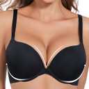 Padded Push Up Bras for Women Bombshell Add Cup Size Plunge Everyday T-Shirt Bra Underwire Support (36D, Black)