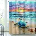 Riyidecor Beach Turtle Shower Curtain 60Wx72H Inch Bible Verse Curtain Ocean Sea Animal Summer Coastal Seaside Scenic Christian Quote Landscape Bathroom Decor Fabric Polyester Waterproof 12 Pack Hooks