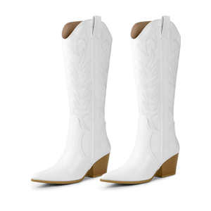 Arromic Cowboy Boots for Women Comfortable Womens Embroidered Western Cowgirl Knee High Boots Pointed Toe Zipper Chunky Heel Country Outfit Retro Tall Boots 10