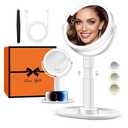 B Beauty Planet Vanity Mirror with Lights, 30X Magnifying Makeup Mirror with 3 Lighting and Adjustable Brightness, Rechargeable 2-Sided Height Adjustable Desk Mirror for Bathroom, Women Gifts for Mom
