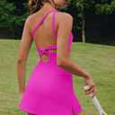 LAMISSCHE Womens Tennis Dress Built With Bra And Shorts Workout One Shoulder Mini Dress Athletic Cut Out Golf Dress(Hot Pink,XS)