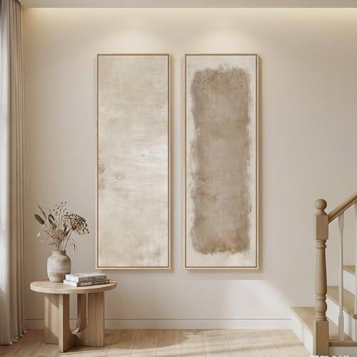 Long Narrow Framed Neutral Abstract Vertical Wall Art, 2 Piece Modern Canvas Prints Paintings Artwork for Walls, Tall Beige Cream Minimalist Pictures for Living Room Bedroom Hallway Entryway Wall Decor (20"W x 60"H x 2Pcs)