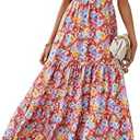PRETTYGARDEN Women's Summer Floral One Shoulder Maxi Dress Knot Ruffle Boho Beach Vacation Wedding Guest Long Sun Dresses XL