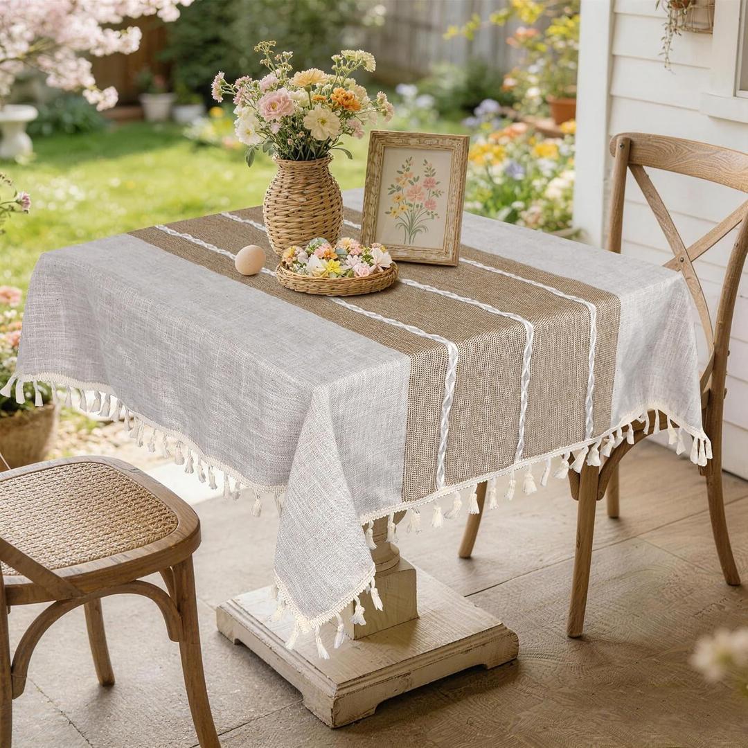 Boho Small Tablecltoh Square 36 x 36 inch, Spring Linen Table Cover for Round Coffee Table, Nightstand Cover Cloth, Dresser Runner Cover Top, Rustic Farmhouse Summer Home Decor