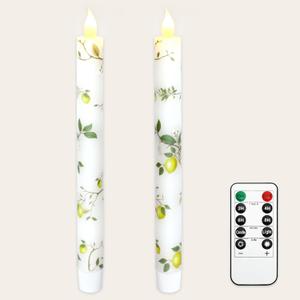 Lemon Decor Flameless Taper Candles with Remote Battery Operated LED Candlesticks Real Wax 9.6Inch 3D Wick Flicker Flame Pillar Window Candle for Wedding Home Party Dinner Table Fireplace Christmas
