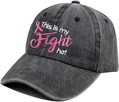 This is My Fight Hat, Distressed Cotton Adjustable Embroidered Pink Ribbon Breast Cancer Baseball Cap