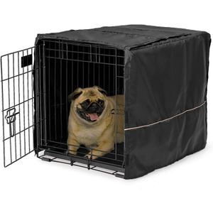 MidWest Homes for Pets Small Dog Crate Cover, Black Polyester Privacy Kennel Cover Fits Most 24-inch Crates, Machine Washable, Reduces Barking & Chewing