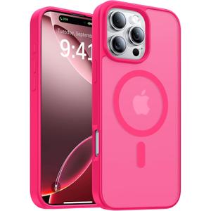 Magnetic for iPhone 16 Pro Case, [Compatible with MagSafe][Military-Grade Drop Protection][Anti-Yellowing] Shockproof Protective Translucent Matte Cover for iPhone 16 Pro Phone Case,Hot Pink
