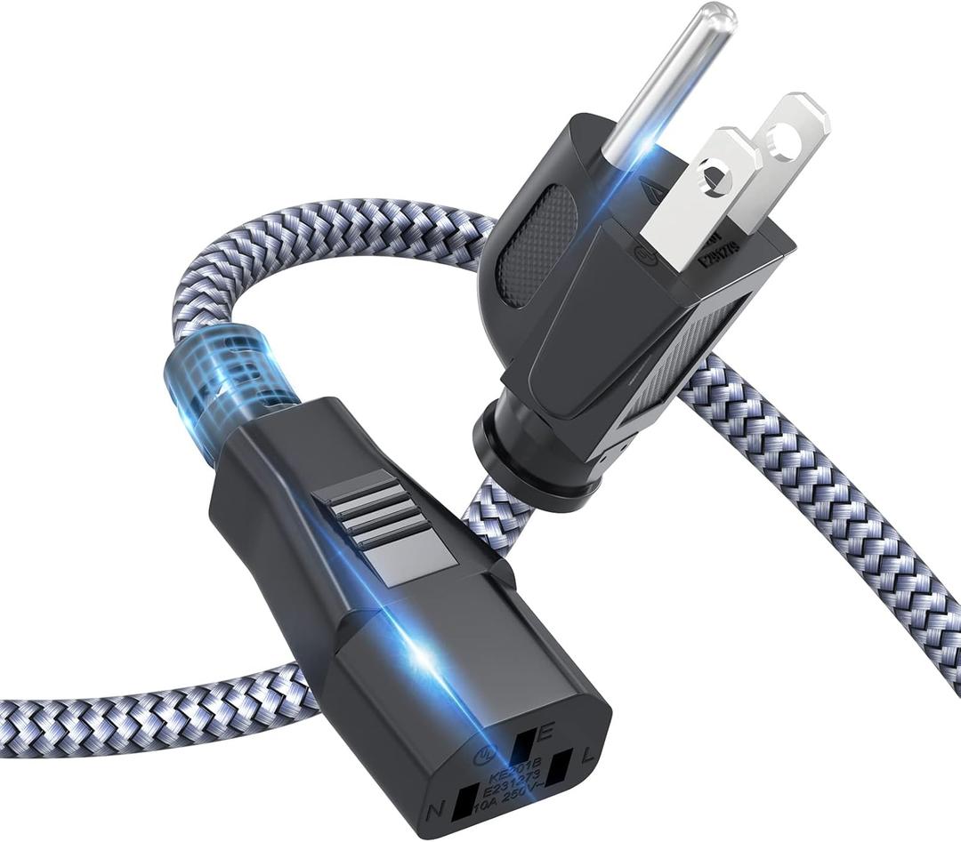 Power Cord, Goalfish 3 Prong AC Power Cable 6.6FT(2m) Nylon Braided Replacement 3 Pin Power Cord UL Certified for Computer, TV, Monitor, Printer, PC, Projector, Power Supply Cable (Grey)