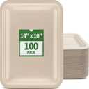 100 Pack 14 inch Large Disposable Food Trays for Crawfish Seafood Boil BBQ Dessert, Large Paper Plates 14 inch Heavy Duty Disposable Trays Serving Thanksgiving Chistmas Party