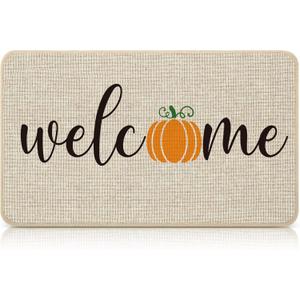 Fall Door Mat Pumpkin Welcome Home Sweet Mat 27.6" 16.5" with Non Slip Rubber Backing for Autumn Thanksgiving Home Entrance Kitchen Door Decoration(Welcome)