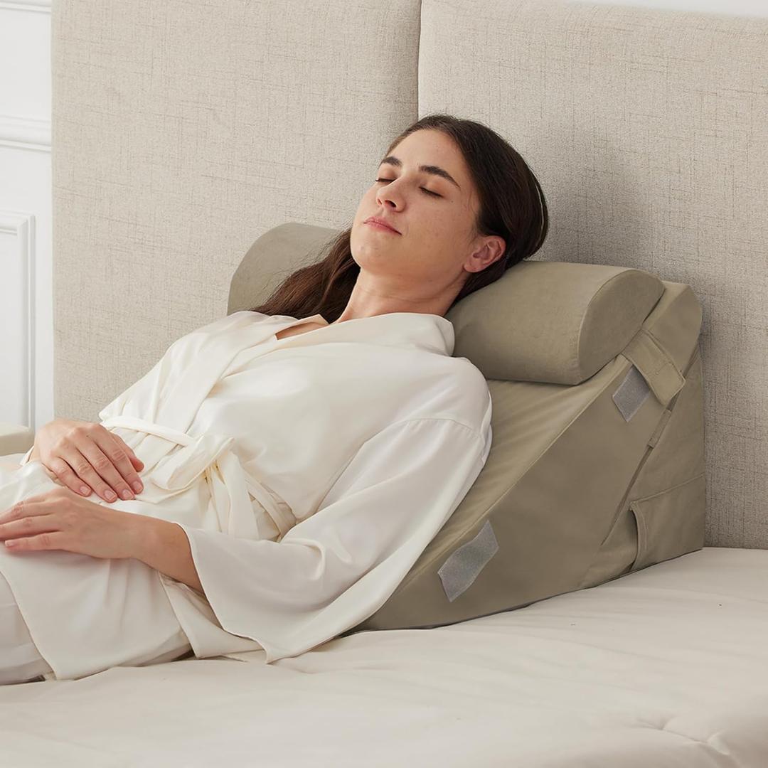 3PCS Wedge Pillow Set for After Surgery, Adjustable 9&12 Inch Bed Wedge Pillow for Sleeping, Incline Pillow Wedge for Headboard, Post Surgery, Acid Reflux, Neck&Back Support, Plush Brown