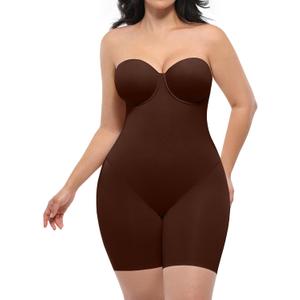 SHAPELLX Shapewear for Women Strapless Bodysuits Tummy Control Body Shaper Butt Lifting Shapewear with Removable Straps (Medium, Brown)