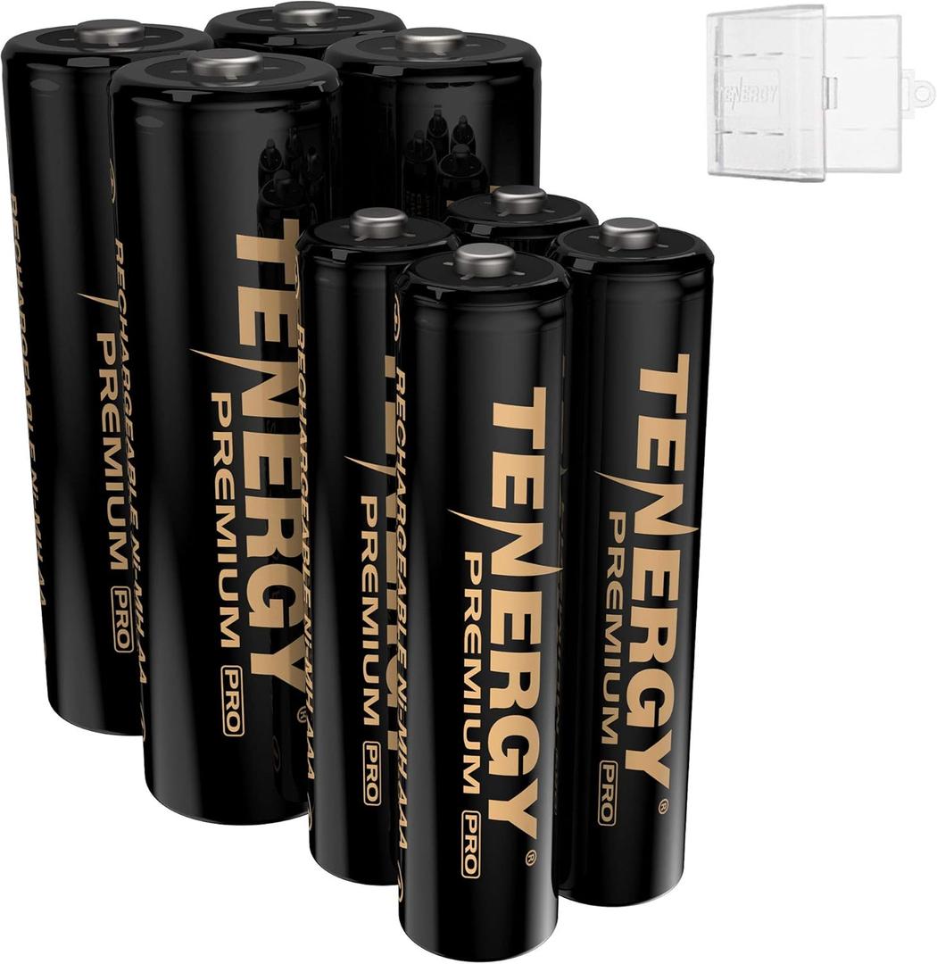 Tenergy Premium PRO Rechargeable AA and AAA Batteries, High Capacity NiMH 2800mAh AA 1100mAh NiMH AAA Batteries, 8 Pack 4AA and 4AAA Rechargeable Batteries