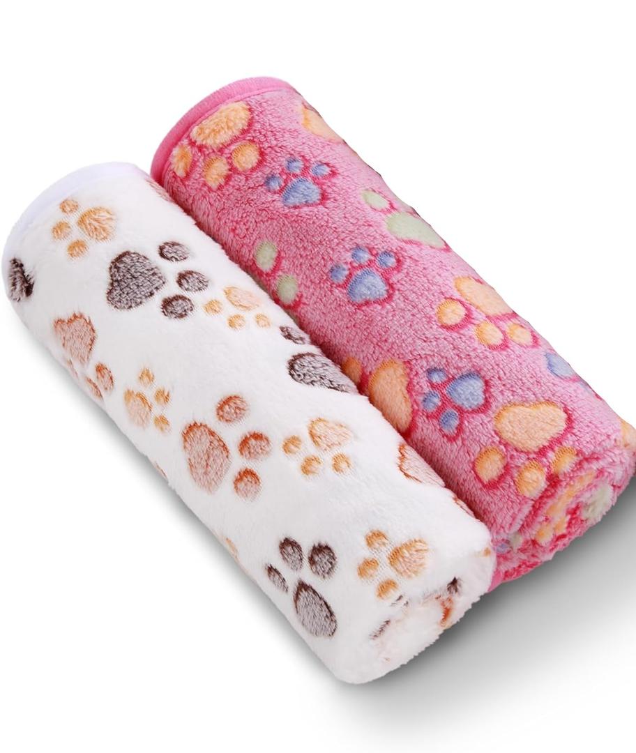 2 Blankets Super Soft Fluffy Premium Fleece Pet Blanket Flannel Throw for Dog Puppy Cat Paw Brown/Pink/White Small(23x16 inch) (23x16 inch (Pack of 2), Paw)