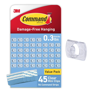 Command Indoor Mini Light Clips, Damage Free Hanging Christmas Light Clips, Mini Wall Clips for Hanging Indoor Christmas Decorations, Lights and Cables, 45 Clear Clips and 54 Command Strips