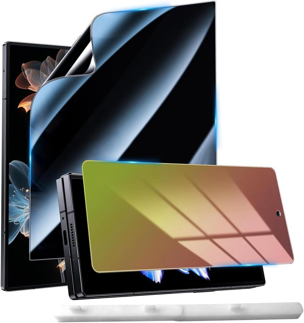 for Samsung Galaxy Z Fold 6 Privacy Screen Protector, Gradient Color Anti Blue Light Tempered Glass Front Saver + Black Big Inner TPU Anti Spy Film + Easy Install Frame, 0 Bubble Anti Scratch