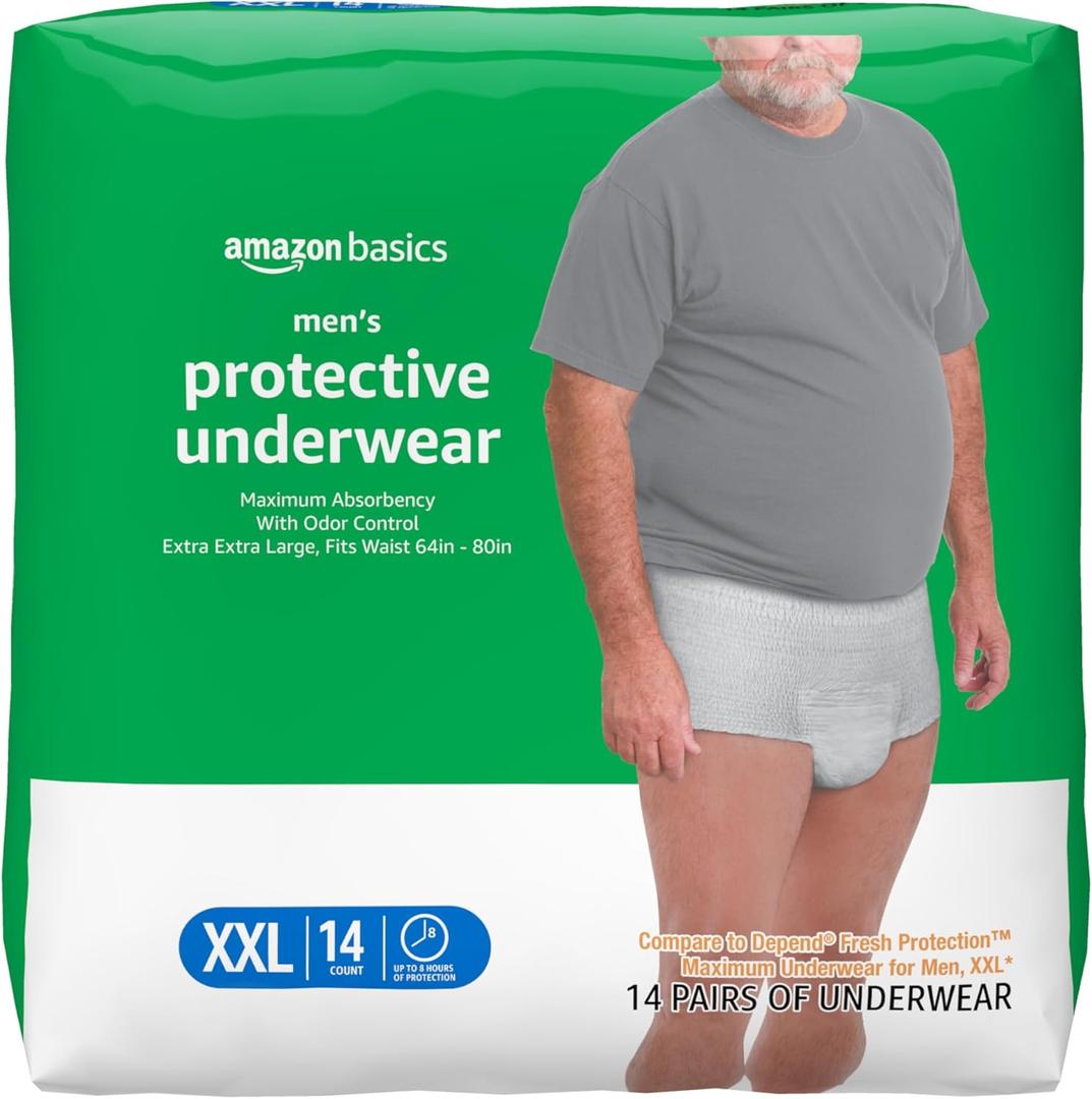 Amazon Basics Maximum Absorbency Incontinence Underwear for Men with Leak Protection, 2X-Large, 14 Count