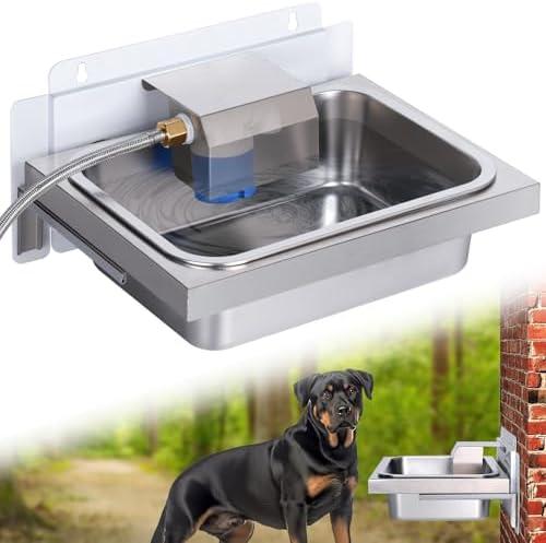 3Gal Automatic Dog Water Bowl Dispenser for Dogs Stainless Hanging Outdoor Self Filling Dog Bowl Large Breed Pet Waterer Metal Wall Mounted Auto Fill Big Dogs Waterer for Cats Chicken Livestock