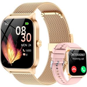 CASCHO Smart Watches for Women (Android/iOS), 1.85" HD Smart Watch with Calls/Messages/AI Voice Control, Sleep/Heart Rate, 120+ Sports Modes Fitness Tracker Watch, Gold & Pink Dual Strap