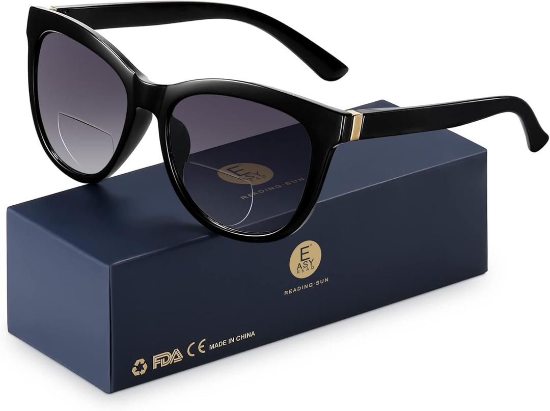 EASY READ Bifocal Reading Sunglasses for WomenFashion Sun Readers UV400 Protection(Magnification 3.00, Black)