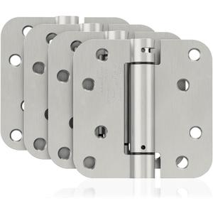 4 Pack Self Closing Door Hinges, 4 Inch Spring Loaded Door Hinges for Garage, Front, Back Door, Left/Right Hand, Adjustable Tension, 5/8'' Radius Corners, UL Listed, Brushed Nickel
