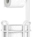 TomCare Toilet Paper Holder Stand with Shelf 4 Raised Feet Upgraded Free Standing Toilet Paper Roll Storage with Tissue Paper Dispenser Metal Bathroom Storage Organization (White)