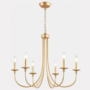 Gold Farmhouse Chandelier, 6 Light Modern Candlestick Brass Dining Chandelier Light Fixture Industrial Pendant Lighting for Living Room Bedroom Kitchen Foyer Entrance Hallway Entryway 28 Inch