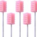 100 Pcs Disposable Mouth Swabs Sponge, BVN Oral Swabs, Oral Care Swabs Disposable, Mouth Swabs, Unflavored and Sterile Disposable Dental Swabsticks for Mouth Cleaning, Sawtooth-Shaped Pink.