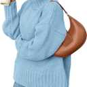 PRETTYGARDEN Women's 2025 Fall Oversized Sweaters Turtleneck Casual Long Sleeve Chunky Knit Pullover Tops Winter Clothes (Light Blue, Medium)