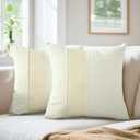 Farmhouse Decor Throw Pillow Covers 18x18 Inch Square, Beige Faux Leather and Rustic Plaid Linen Patchwork Pillow Cover, Modern Accent Pillows for Couch Sofa Bed Living Room Set of 2, Beige