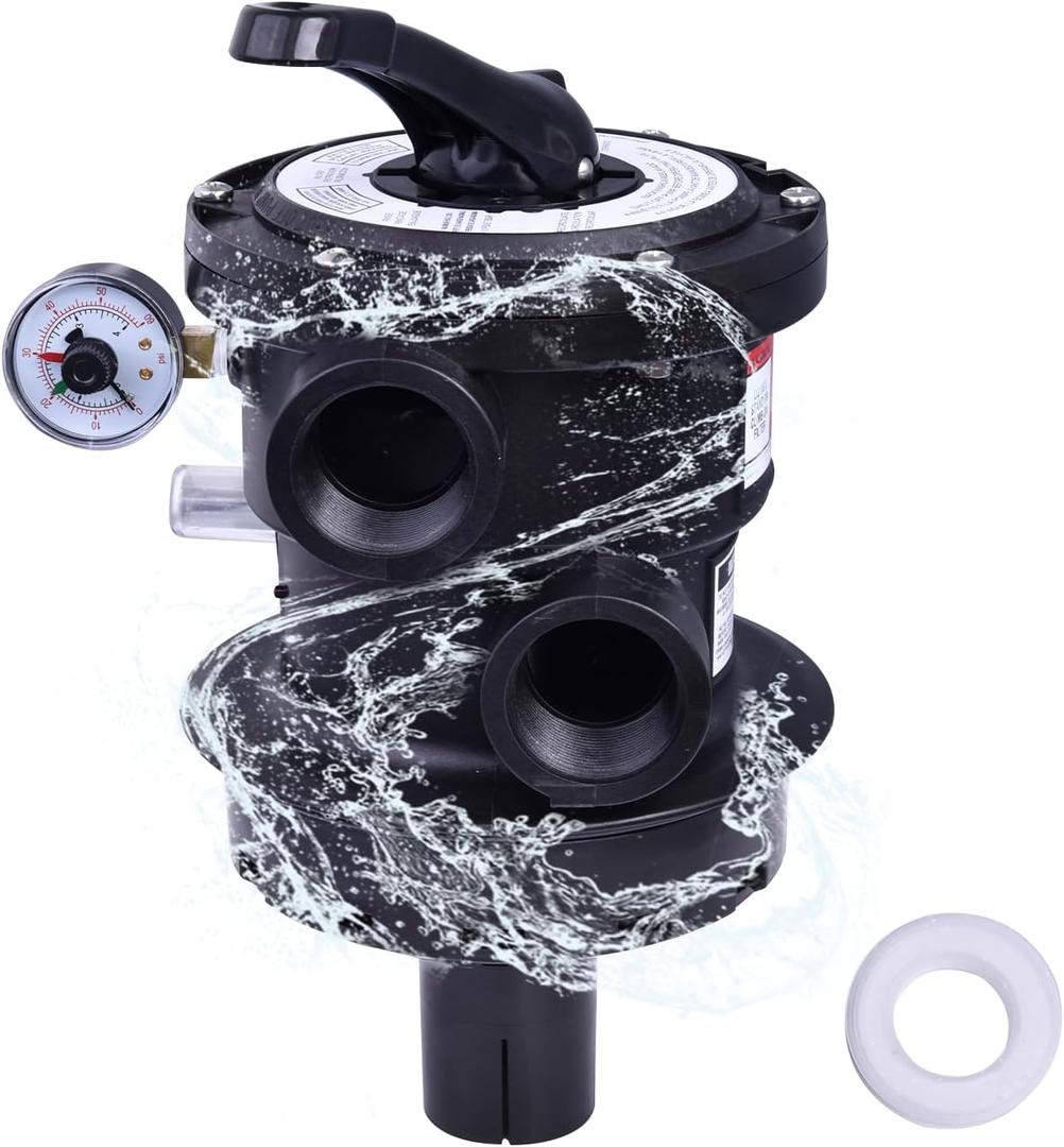 SP0714T Top-Mount Multi Port Valve Compatible with Hayward VariFlo, Replacement for Hayward Above-Ground Pro or VL Series Sand Filter, 1.5 FIP Plumbing, 7-Position Control Valve (Black)