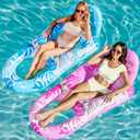 SLOOSH 2 Packs Inflatable Pool Floats Lounger Adult, Pool Float Lounge Raft Floaties Water Floating Recliner Chair with Cup Holders Foot Rest Swimming Floaty (Blue, Pink)