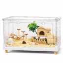 Extra Tall Foldable Clear Hamster Cage with Front Door, Deep Base Habitat for Thick Bedding & Burrowing, Easy Clean Wire Mesh Top Ventilation, Escape Proof Enclosure, 27.5x17x16 in