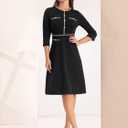 Hobemty Women's Church A-Line Work 3/4 Sleeve Tweed Midi Dresses (M)