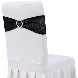 Eternal Beauty Set of 50 Black Chair Band Bow Halloween Spandex Chair Sashes for Wedding Chair Decorations