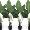 Crowye 4 Pack 4Ft Artificial Bird of Paradise Plants Faux Palm Tree with 10 Trunks Banana Leaf Artificial Plant Real Touch Leaves Fake Tree with Plastic Pot for Indoor Outdoor Home Living Room Office (Cute)