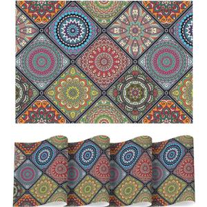 Artoid Mode Mandala Vinyl Plastic Placemats Set of 4, 12x18 Inch Washable Non-Slip Vintage Table Mats for Party Kitchen Dining Decor