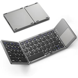 KUNSI Foldable Bluetooth Keyboard with Touchpad, Ultra Slim Portable Wireless Keyboard with Rechargeable Battery for Android Windows iOS Tablets Laptop-Space Gray