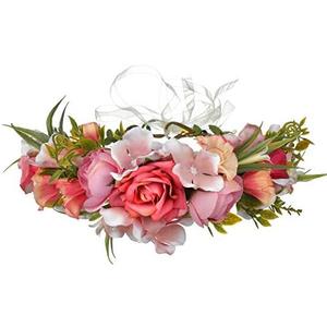 LLinfflr Women Floral Crown Boho Flower Headband Hair Wreath Floral Halo Headpiece with Ribbon Wedding Party Photos Rosy