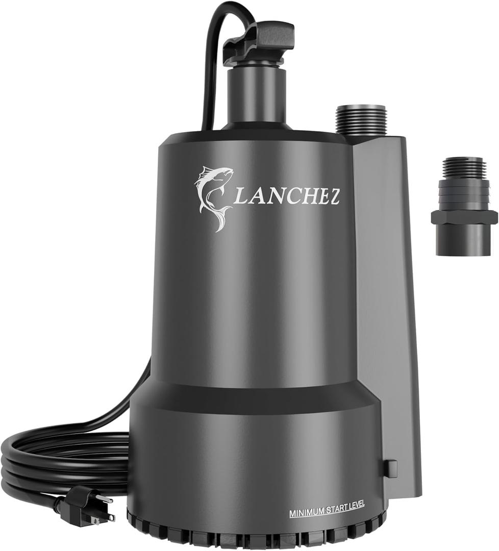 LANCHEZ 1/2 HP Portable Submersible Water Sump Pump Remove Water Level Down to Last-inch, 2301GPH Handy Utility Pump with 16FT Cord for Swimming Pool Garden Pond Basement Tub Pond Draining