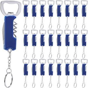 24 Pcs Bottle Opener Keychain Bulk Bottle Beer Opener Keychain 3.27" Stainless Steel Corkscrew Waiter Corkscrew Key for Bar Party Wedding Bartender Home Favors Gifts (Blue)