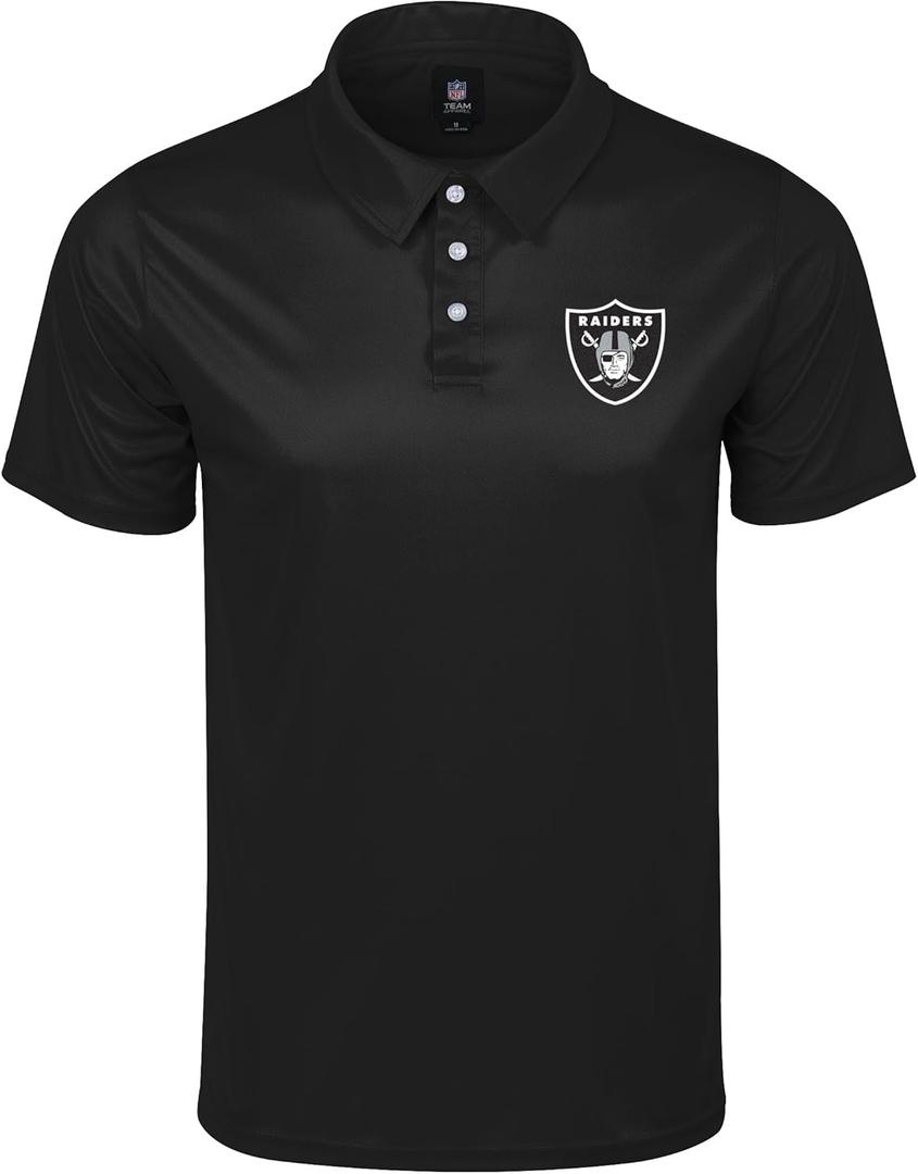 FOCO NFL Men's Officially Licensed Football Team Color Primary Logo Performance Short Sleeve Polyester Polo Shirt, X-Large, Black