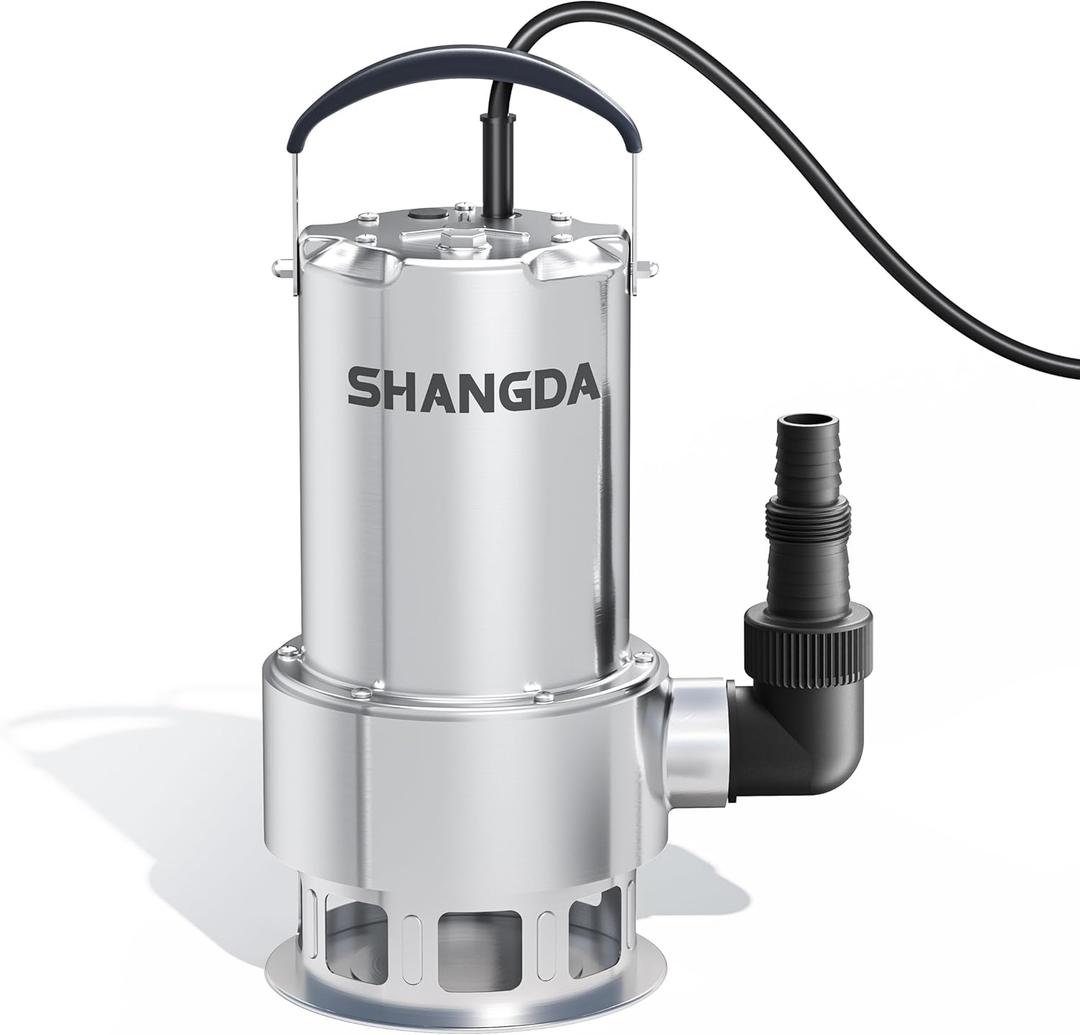 Sump Pump 1.6 HP Submersible Water Draining Pump 5500 GPH Stainless Steel Electric Clean/Dirty Water Transfer Pumps with Adapters for Pool Hot Tub Pond Flood Basement